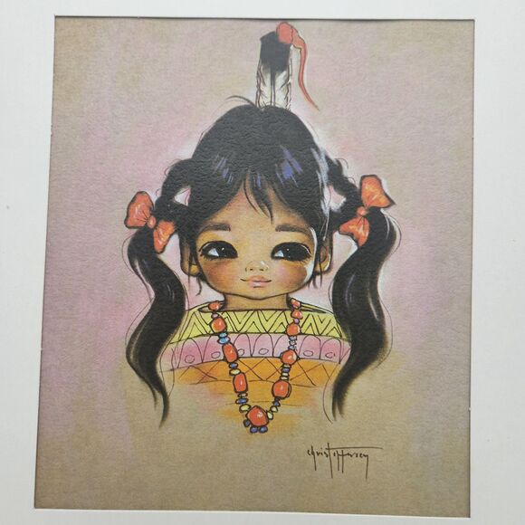 Vintage Gerda Christoffersen NATIVE AMERICAN girl Screen Print - Picture 2 of 5
